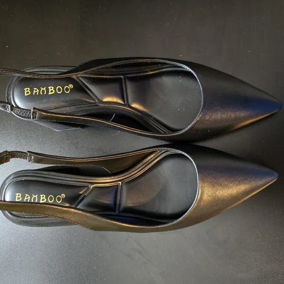 BAMBOO Black Slingback Heels - Picture 2 of 4